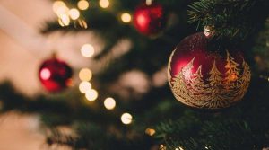close up of christmas tree decor